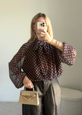 Blouse Fluide à Pois avec Foulard - Chocolat