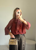 Blouse Fluide à Pois avec Foulard - Rouge