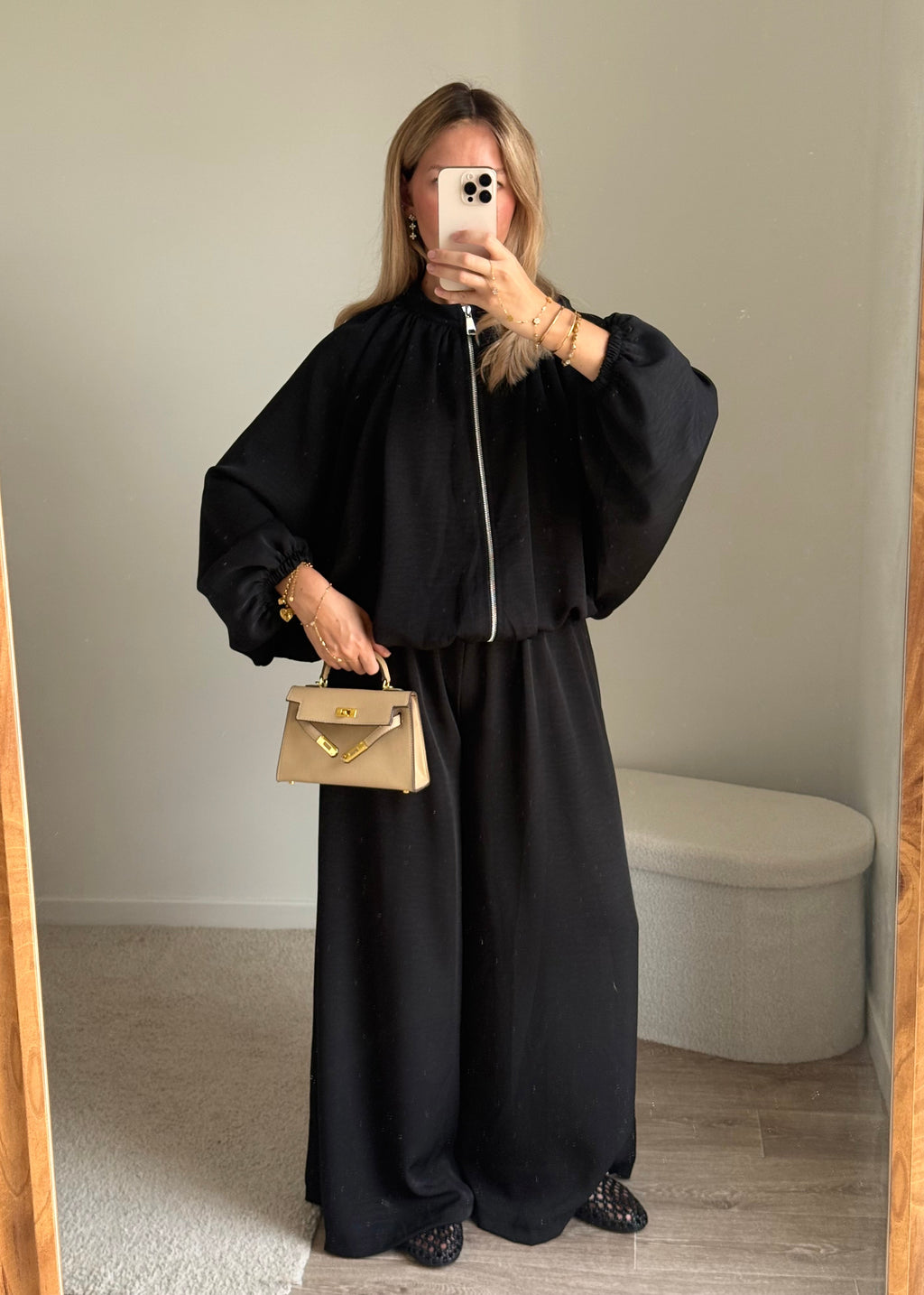 Ensemble Veste chauve souris et Pantalon Large - Noir
