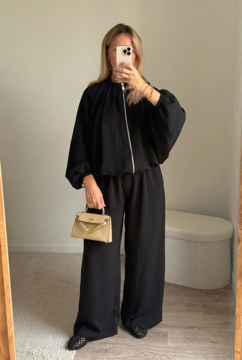 Ensemble Veste chauve souris et Pantalon Large - Noir