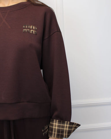 Ensemble de jogging à revers motif carreaux marron