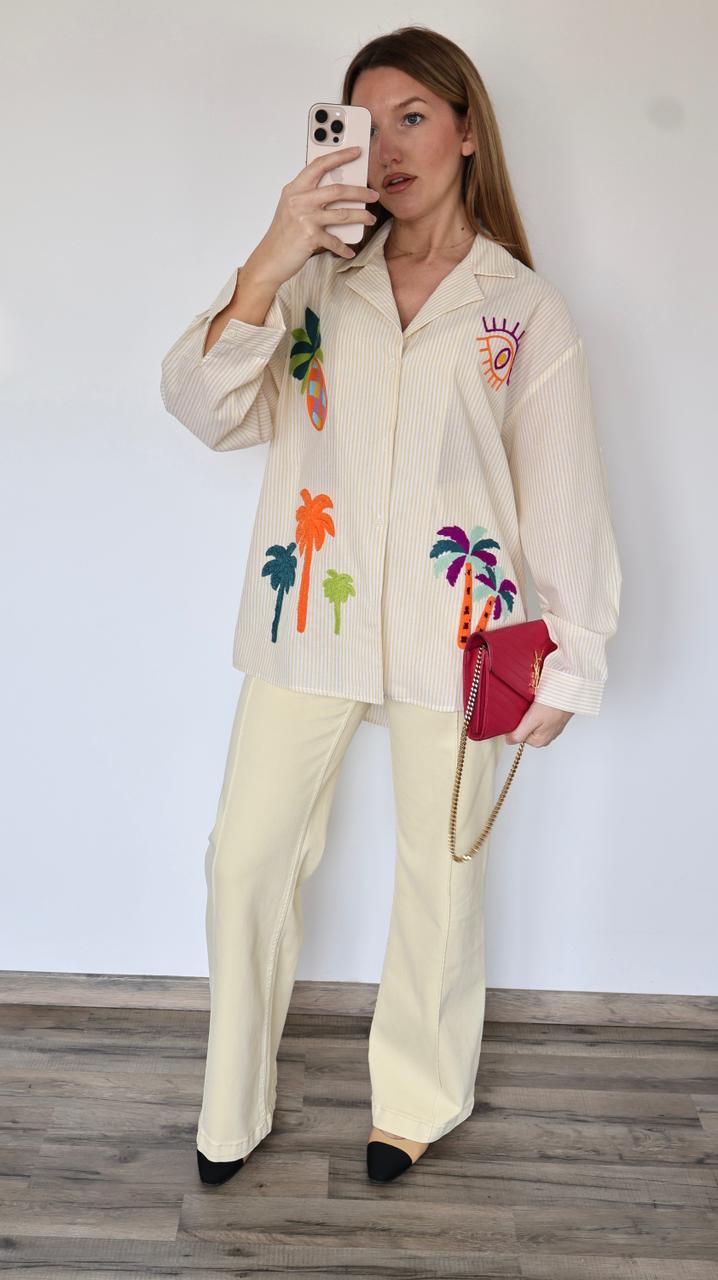 Chemise "Riviera" à Broderies Tropicales