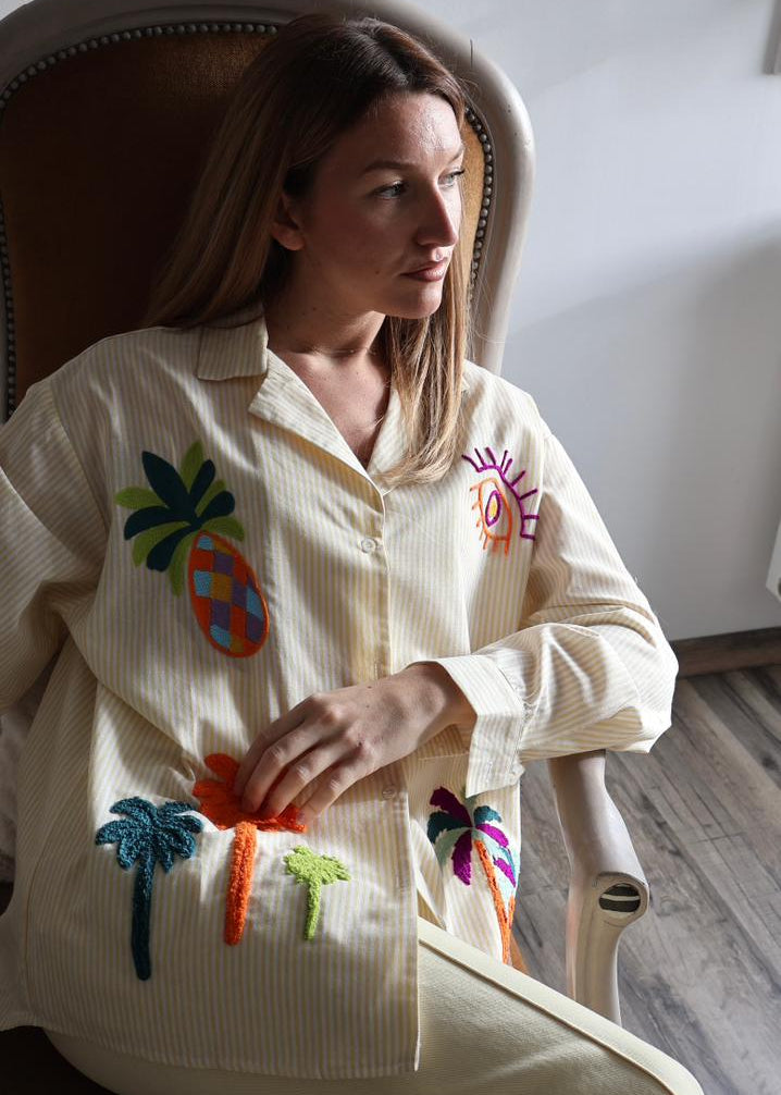 Chemise "Riviera" à Broderies Tropicales