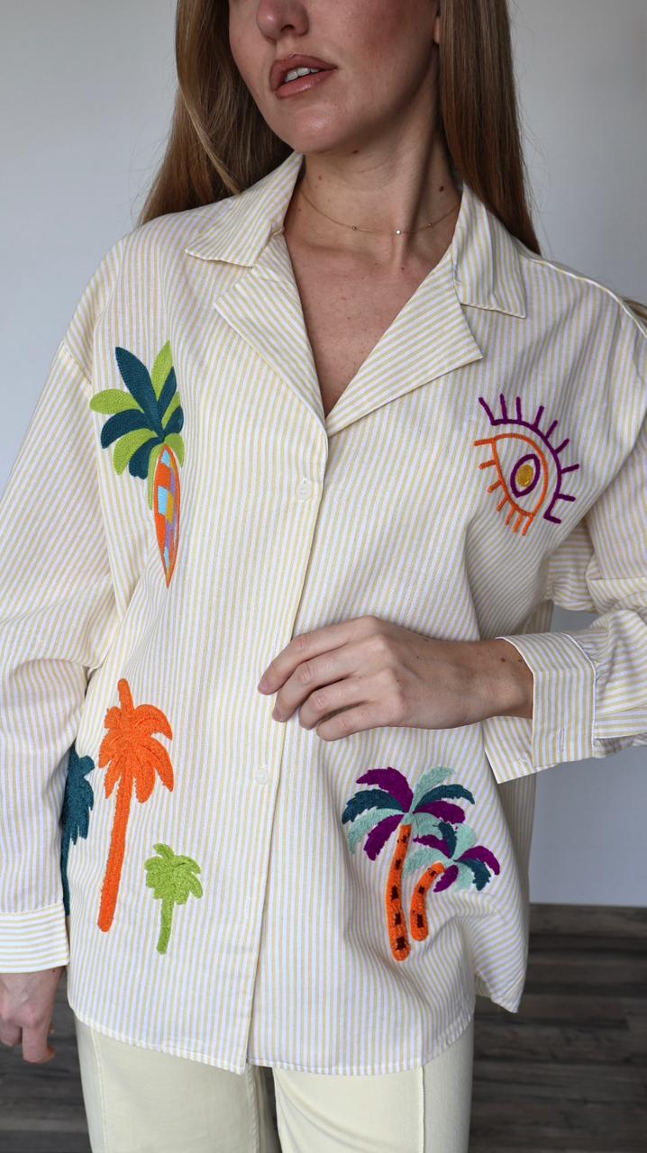Chemise "Riviera" à Broderies Tropicales