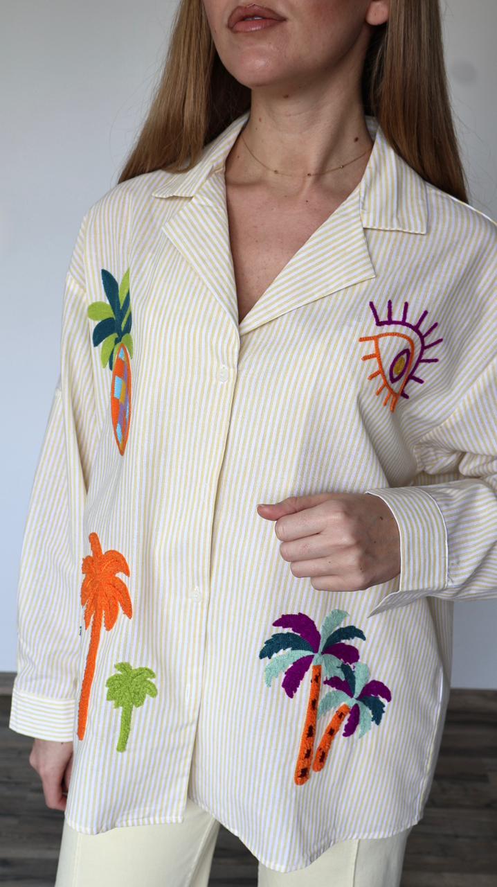 Chemise "Riviera" à Broderies Tropicales