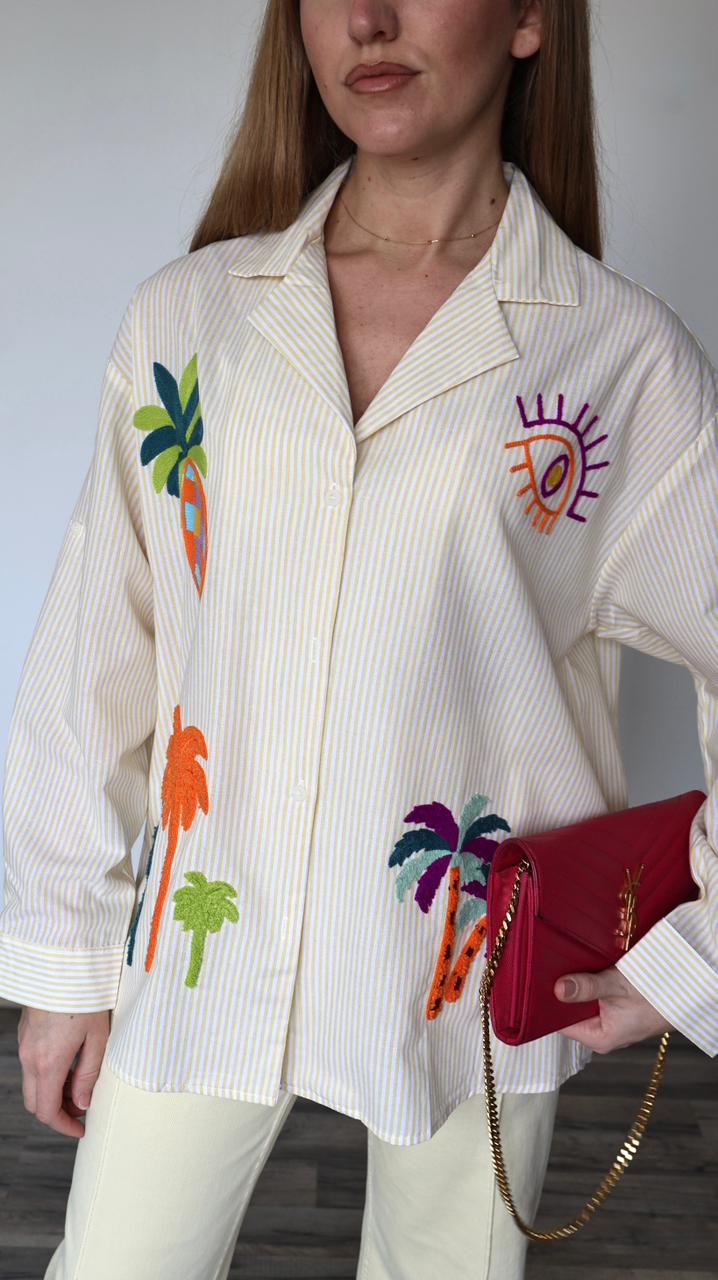 Chemise "Riviera" à Broderies Tropicales