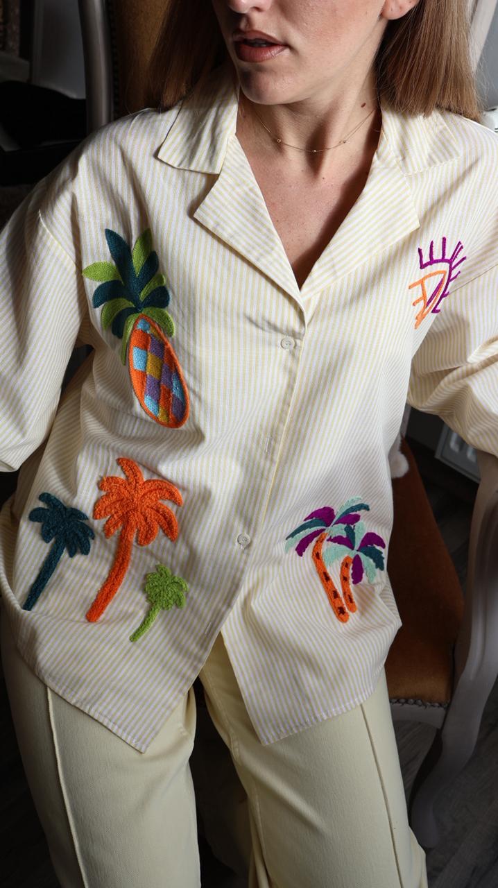 Chemise "Riviera" à Broderies Tropicales
