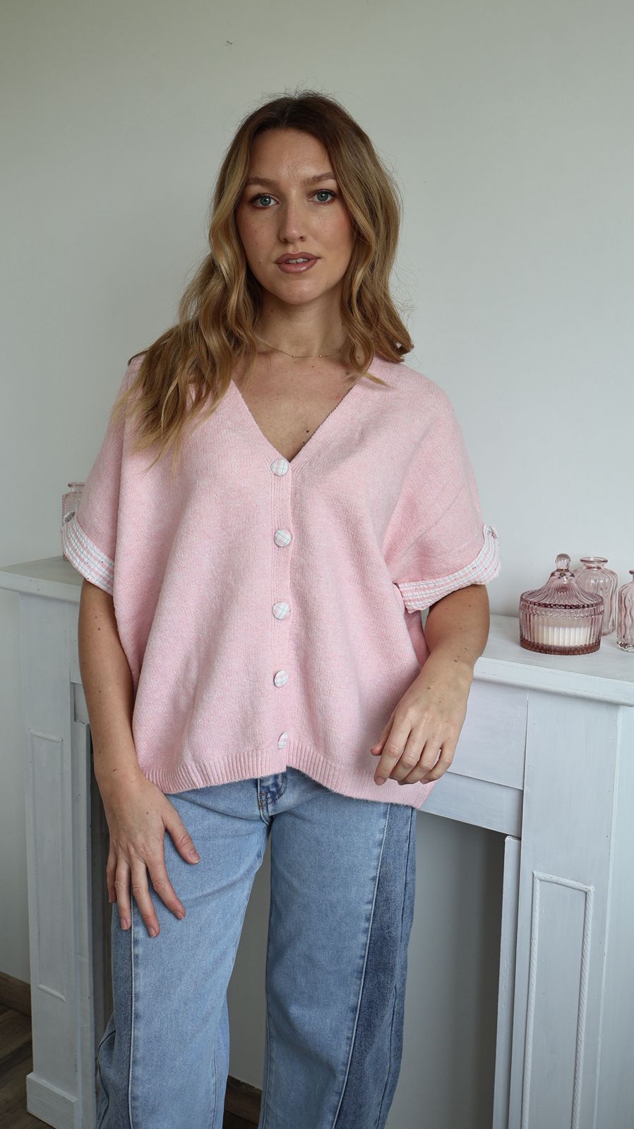 Gilet à manches courtes en maille fluffy