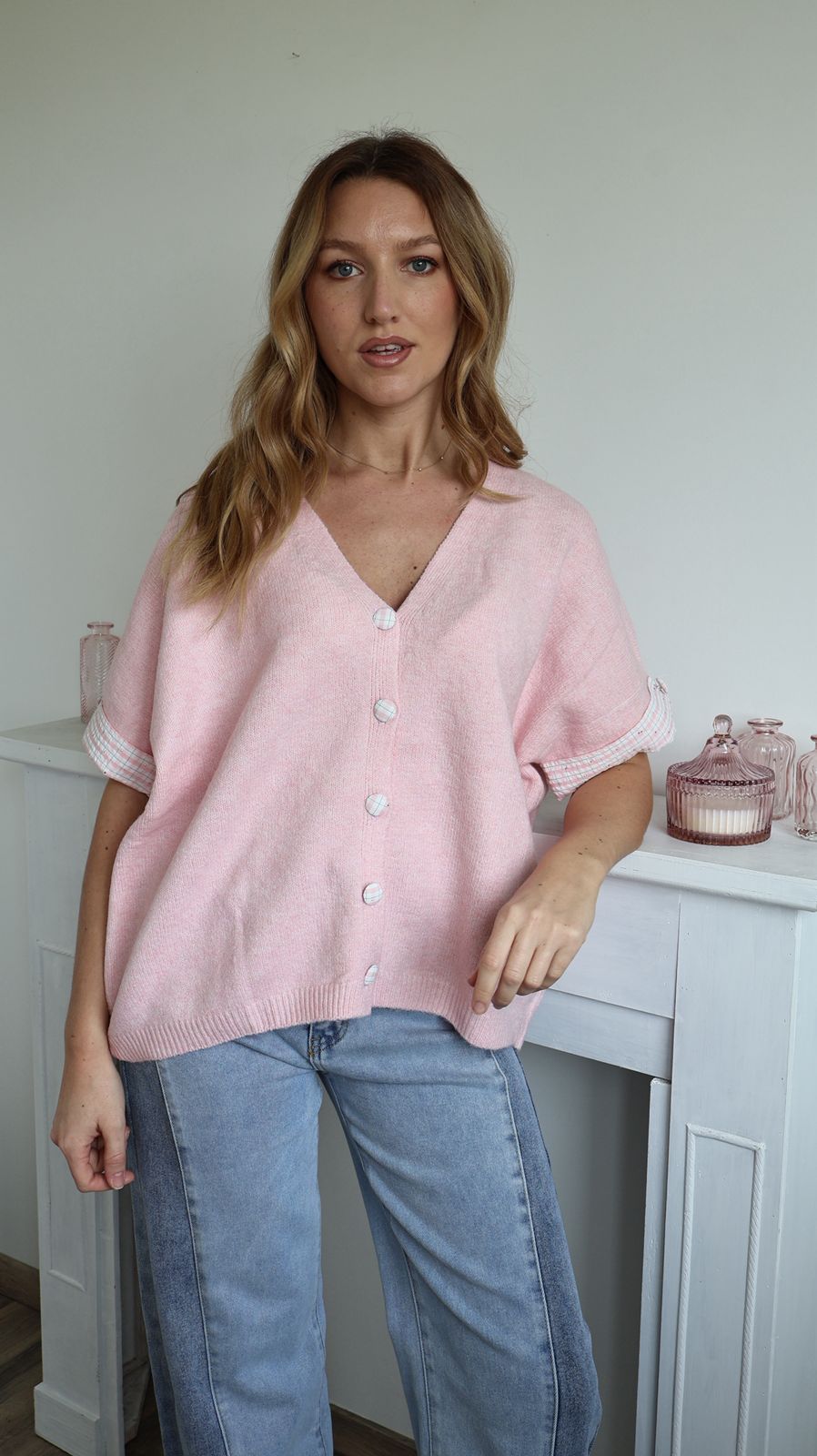 Gilet à manches courtes en maille fluffy