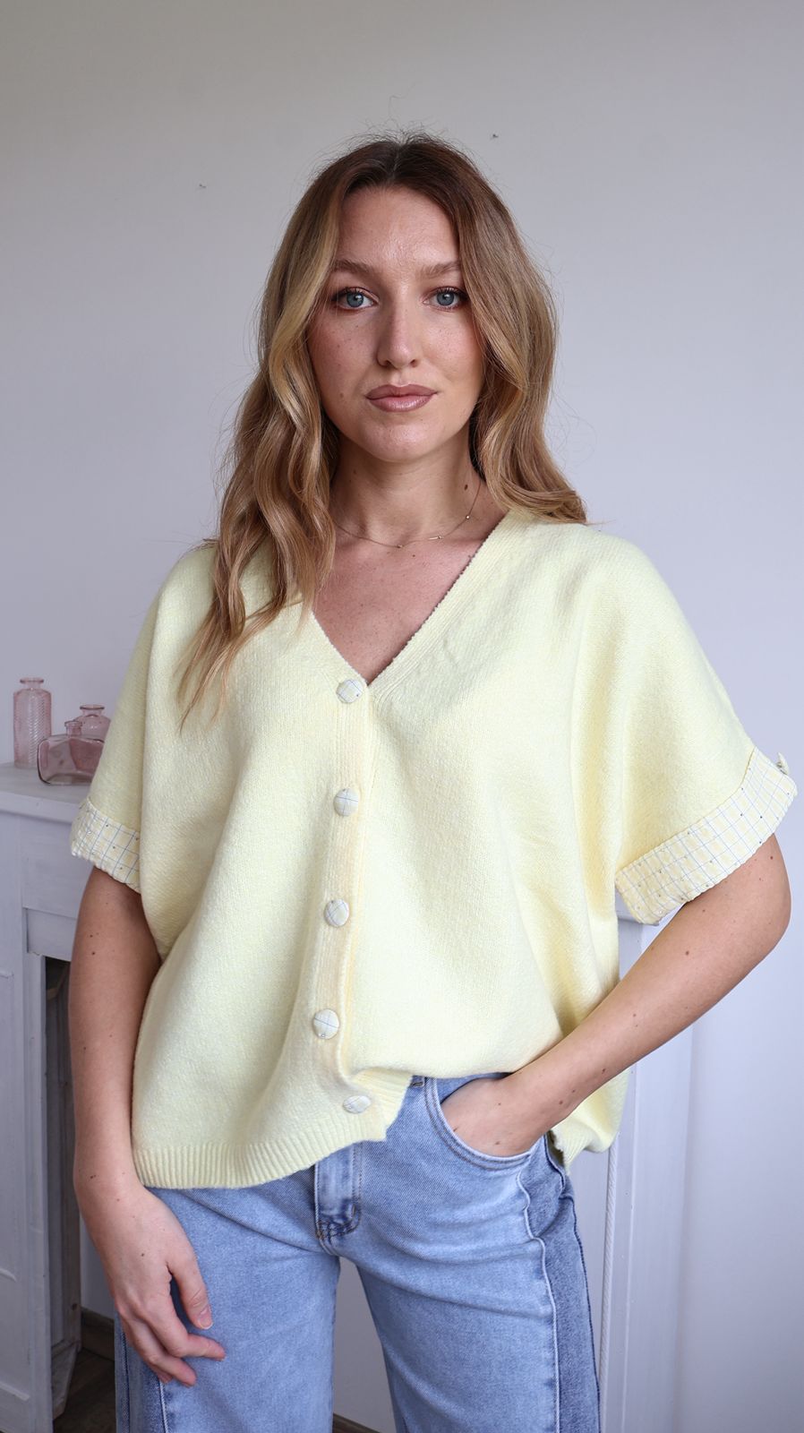 Gilet à manches courtes en maille fluffy