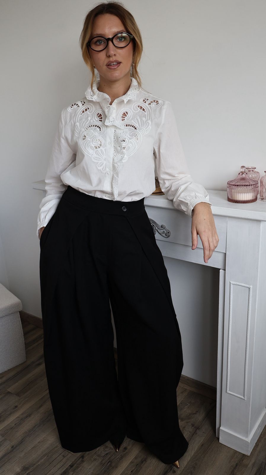 Pantalon Palazzo Noir à Plis Profonds