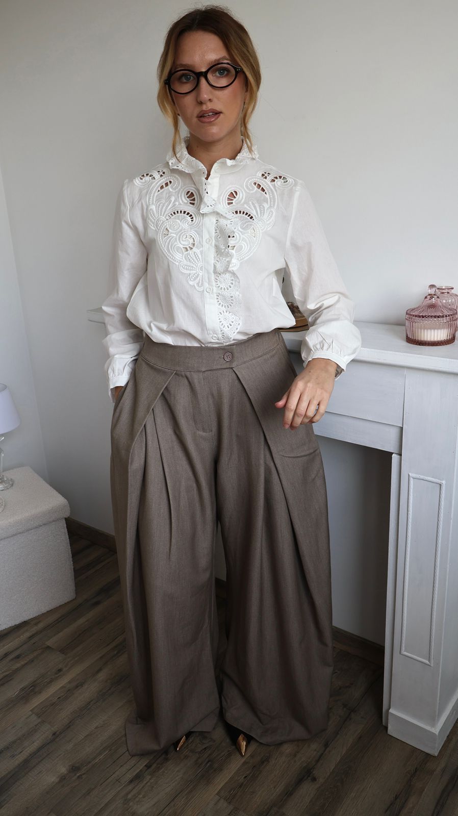 Pantalon Palazzo Noir à Plis Profonds