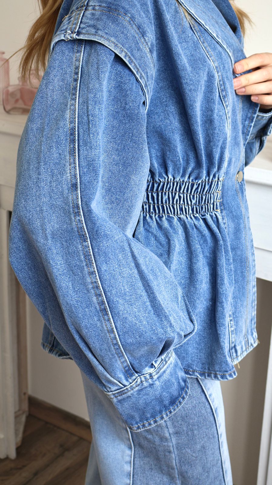 Veste en jean cintrée à basque Denim Vintage