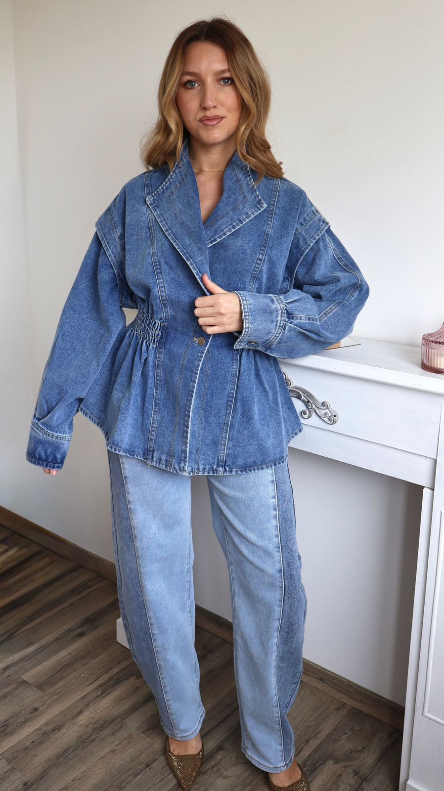 Veste en jean cintrée à basque Denim Vintage