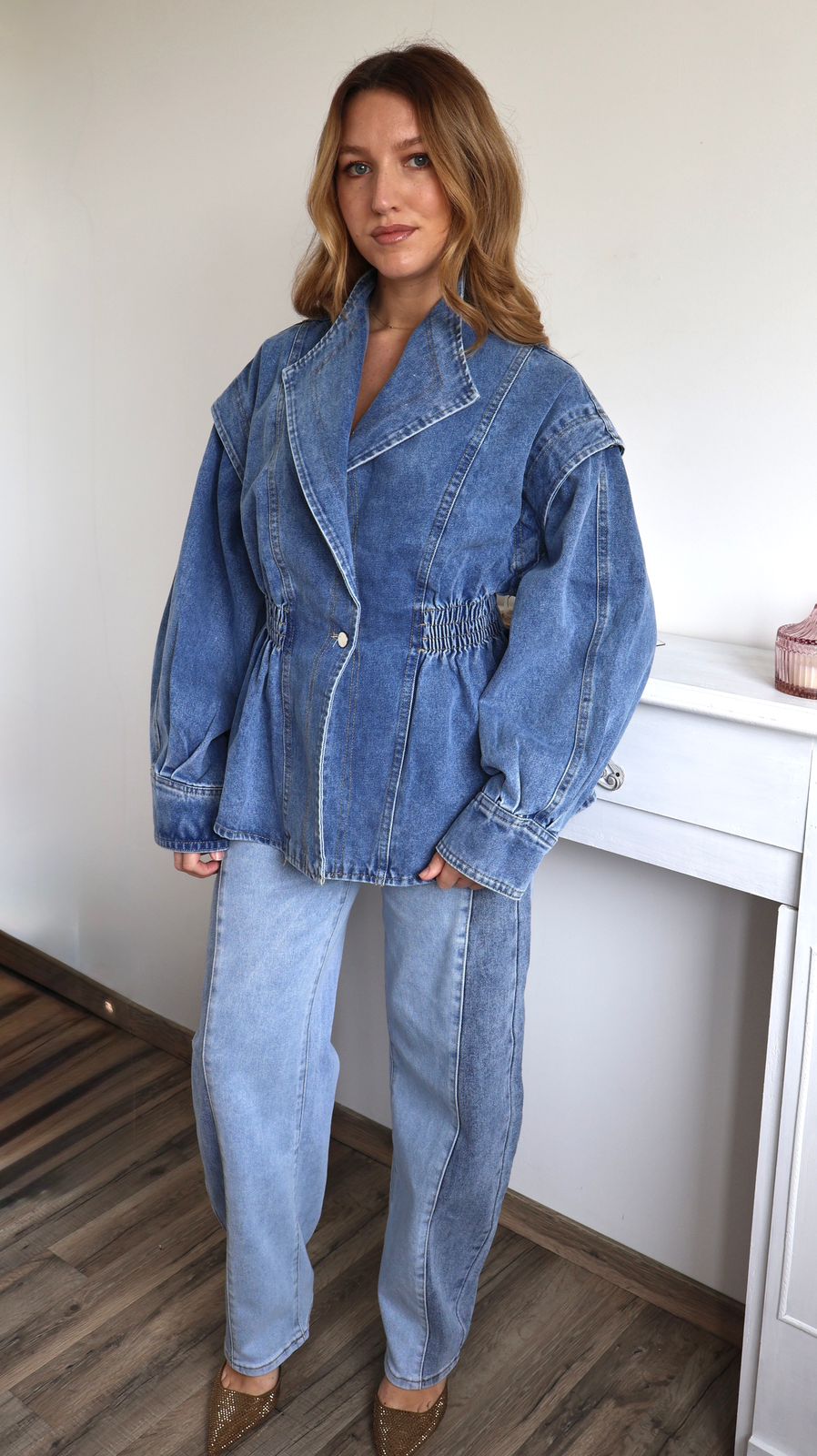 Veste en jean cintrée à basque Denim Vintage
