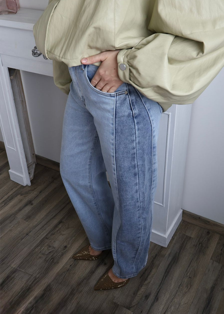 Jean Wide Leg Bicolore à Panneaux Contrastés