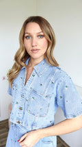 Veste Courte Daisy en Denim Brodé