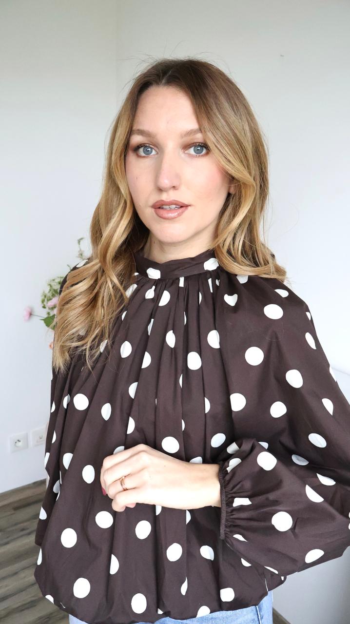Blouse "Serena" à Pois avec Dos Nu et Nœud