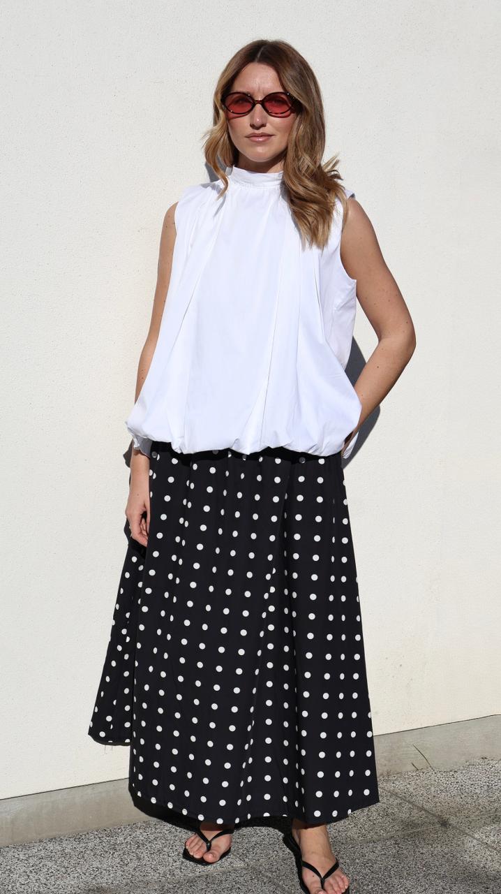 JUPE MIDI À POIS VOLUMINEUSE