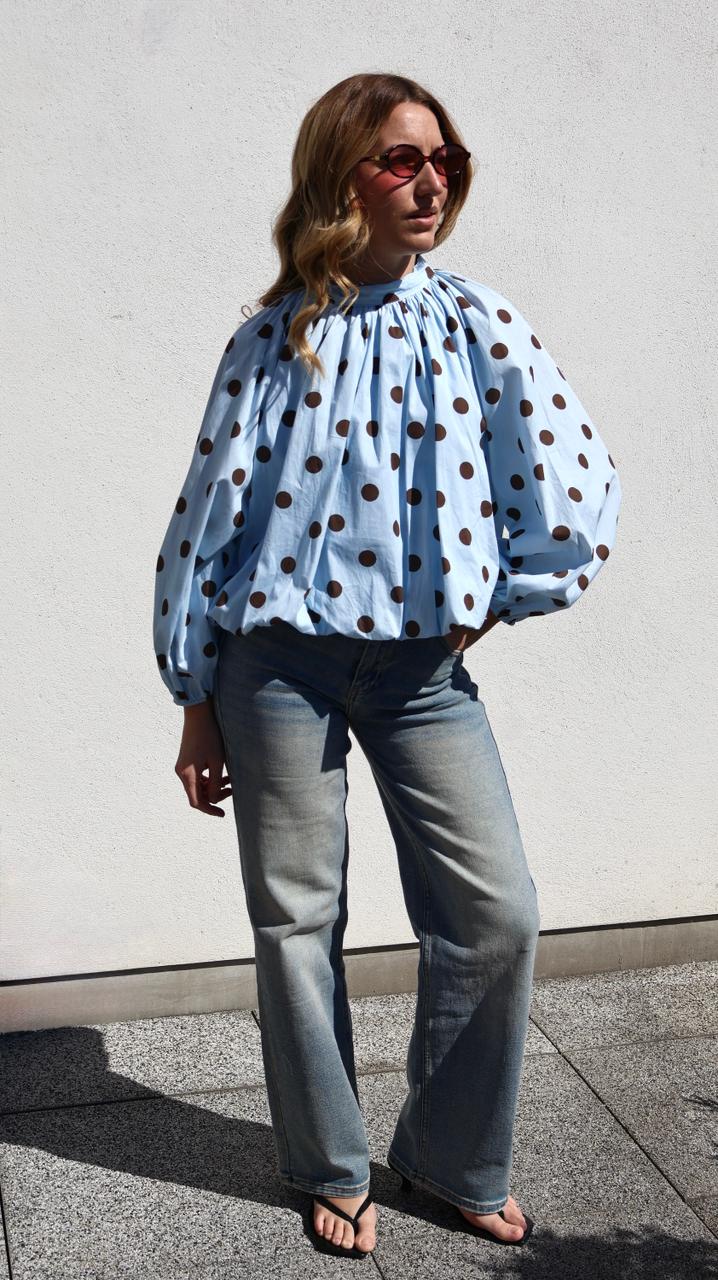 Blouse "Serena" à Pois avec Dos Nu et Nœud