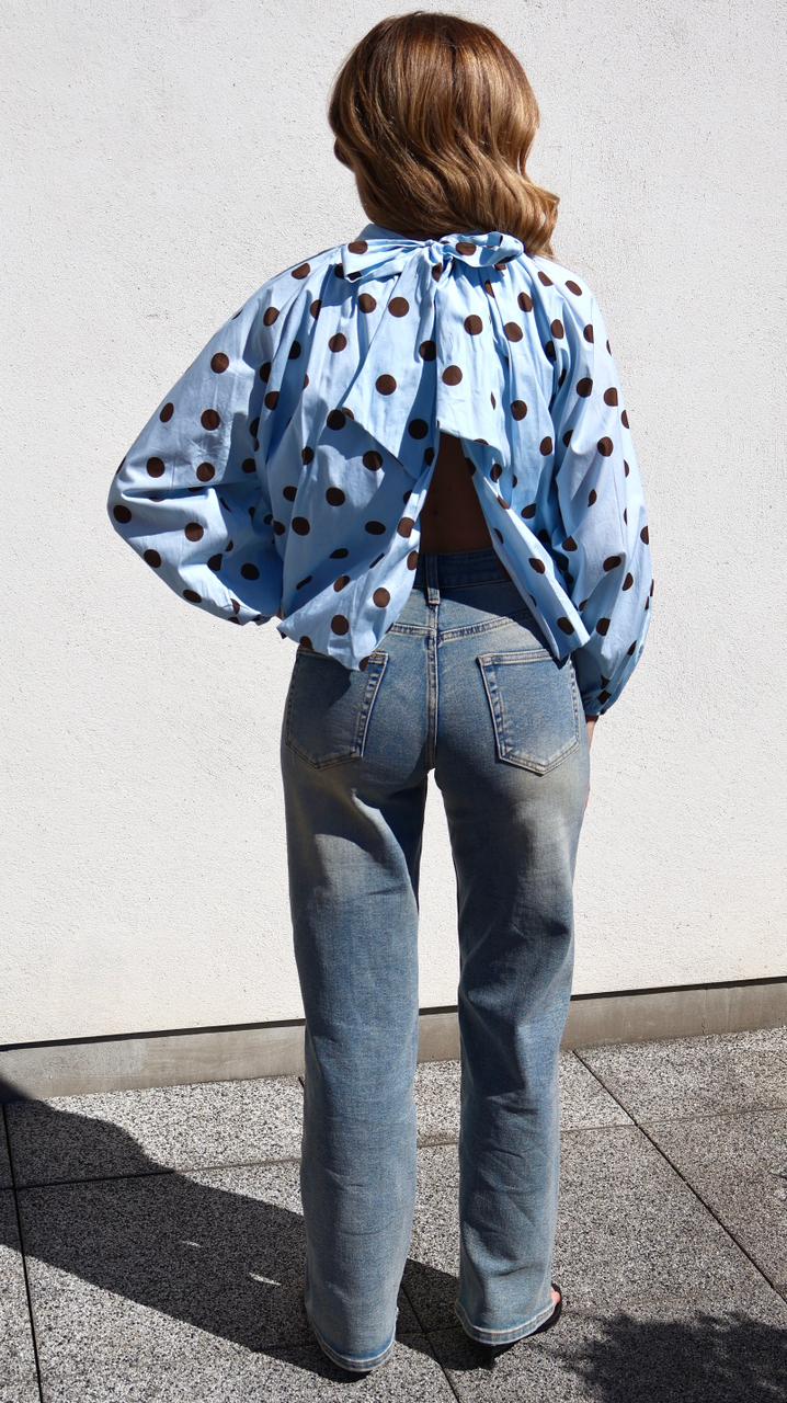 Blouse "Serena" à Pois avec Dos Nu et Nœud