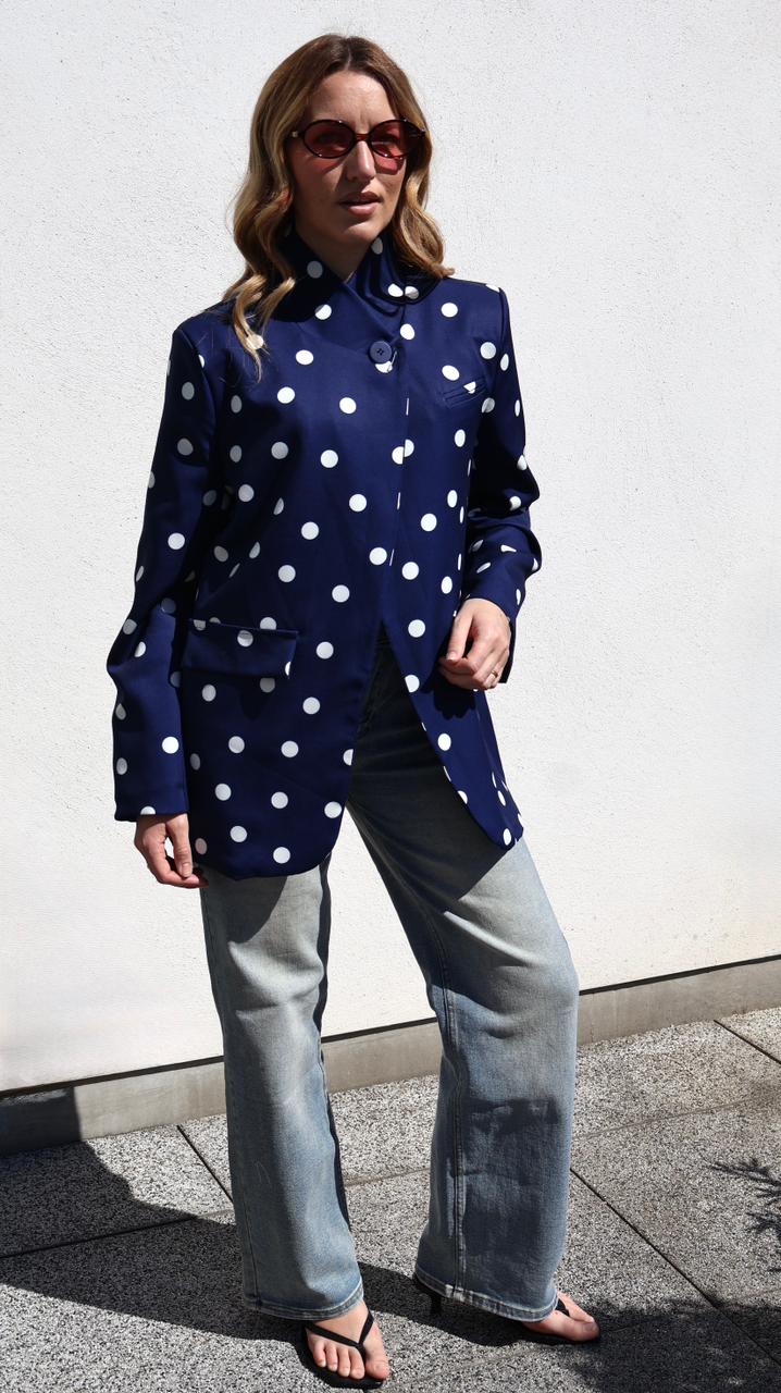 BLAZER CROISÉ À POIS ET COL MONTANT