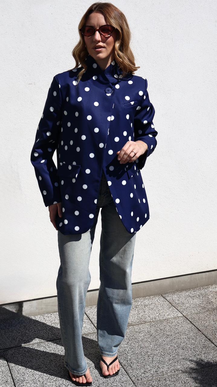 BLAZER CROISÉ À POIS ET COL MONTANT