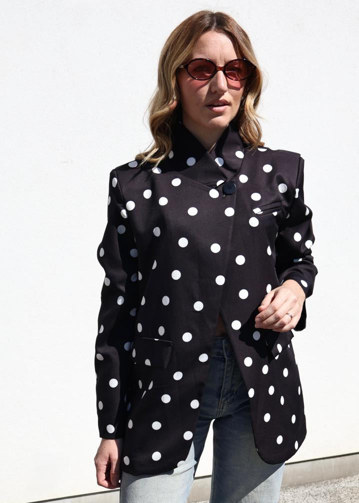 BLAZER CROISÉ À POIS ET COL MONTANT