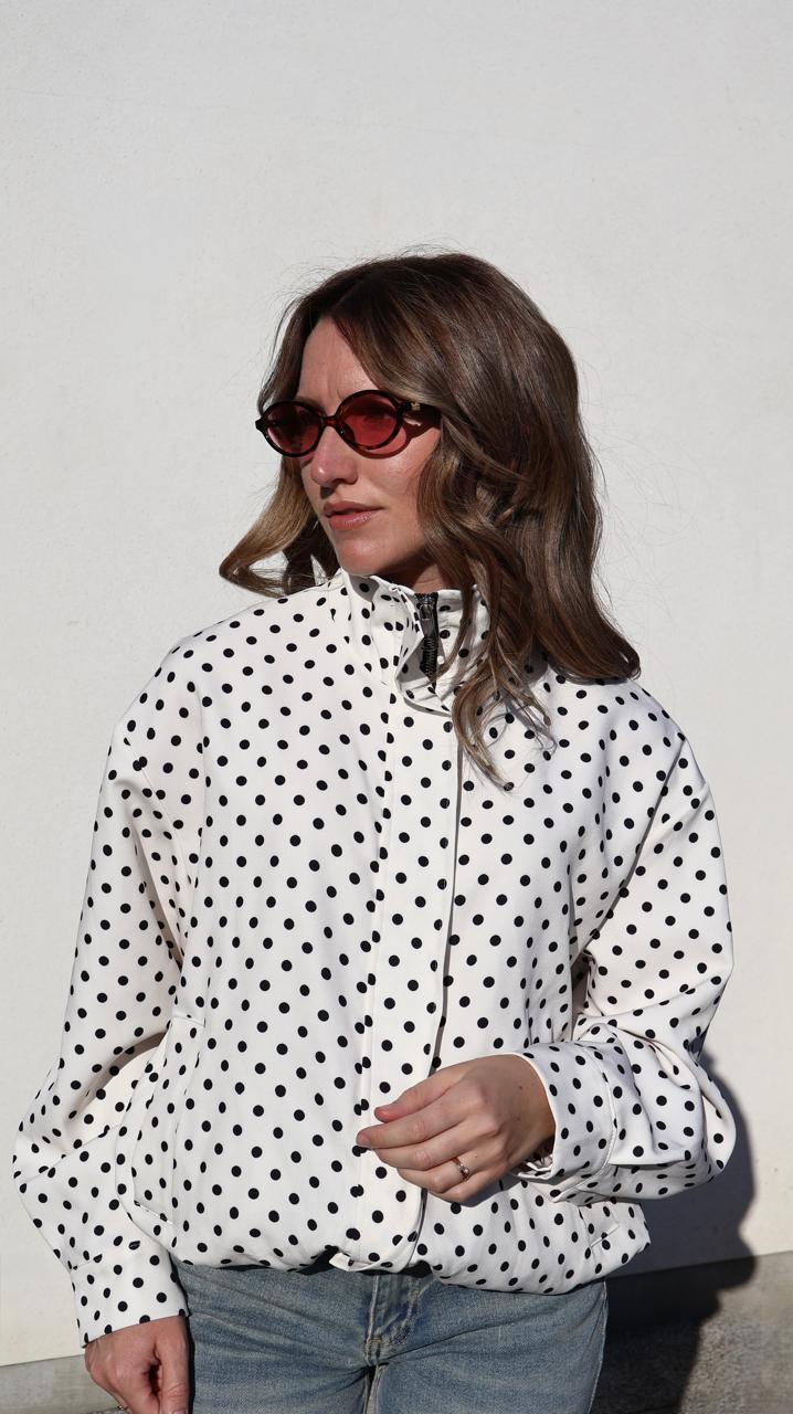 Blouson Rembourré à Pois avec Col Montant