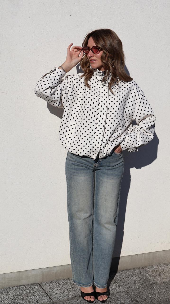 Blouson Rembourré à Pois avec Col Montant