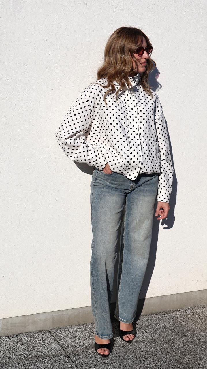 Blouson Rembourré à Pois avec Col Montant