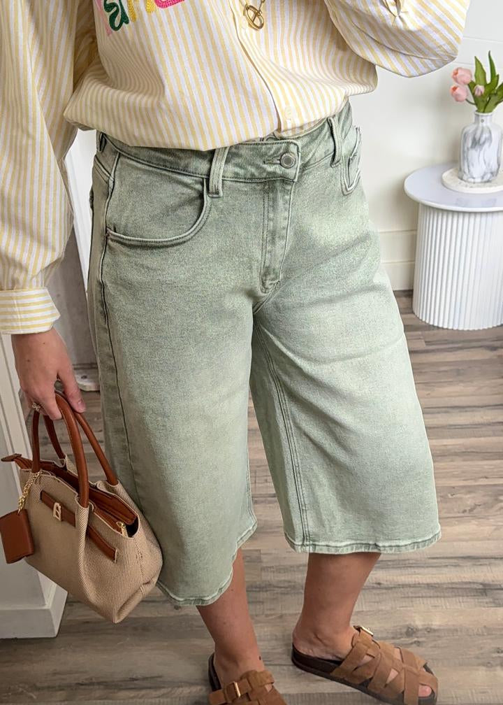 Bermudas en denim délavé vert  khaki