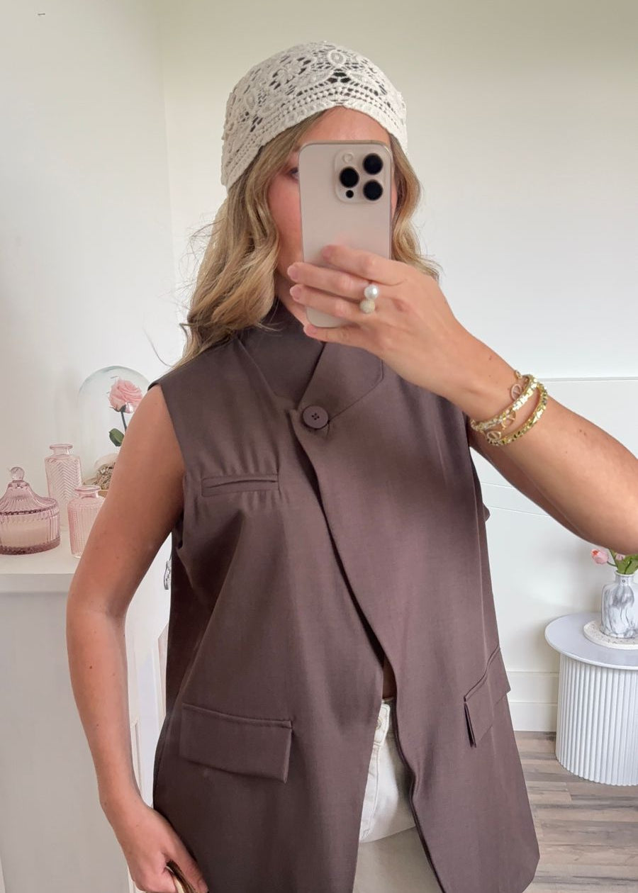 Blazer de Tailleur Sans Manches - Chocolat