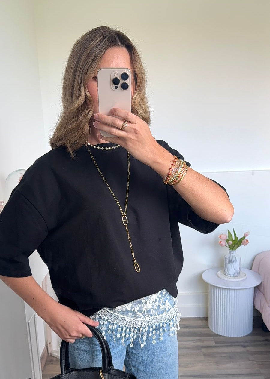 T-Shirt "Cœur de Dentelle" - Noir