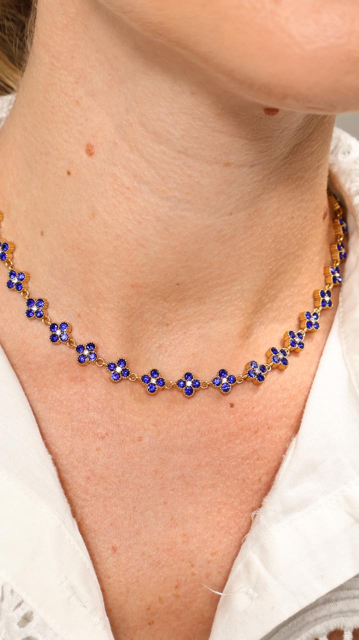 Collier Choker Floral à Cristaux Bleu Cobalt