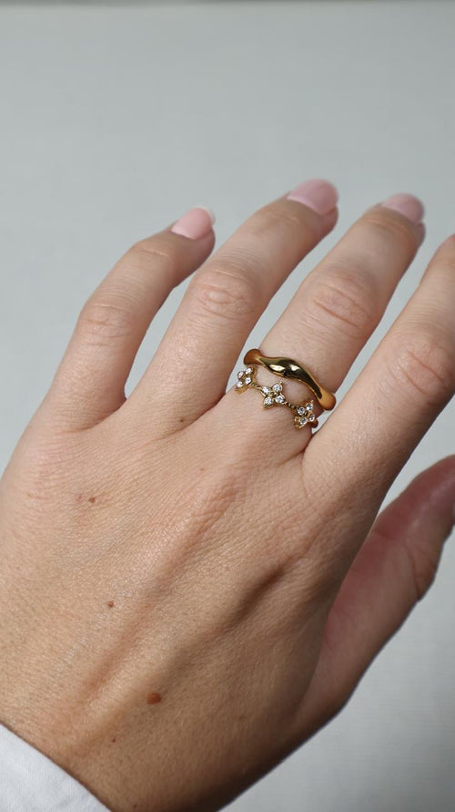 Bague Double Anneau Organique et Floral