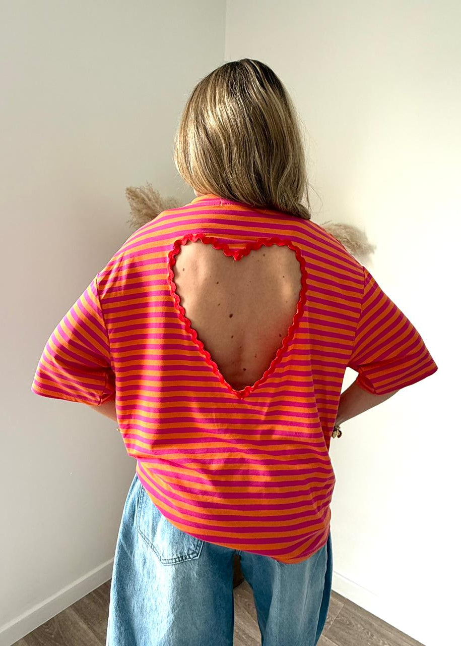 T-shirt Oversize à Coeur Évidé Rayé