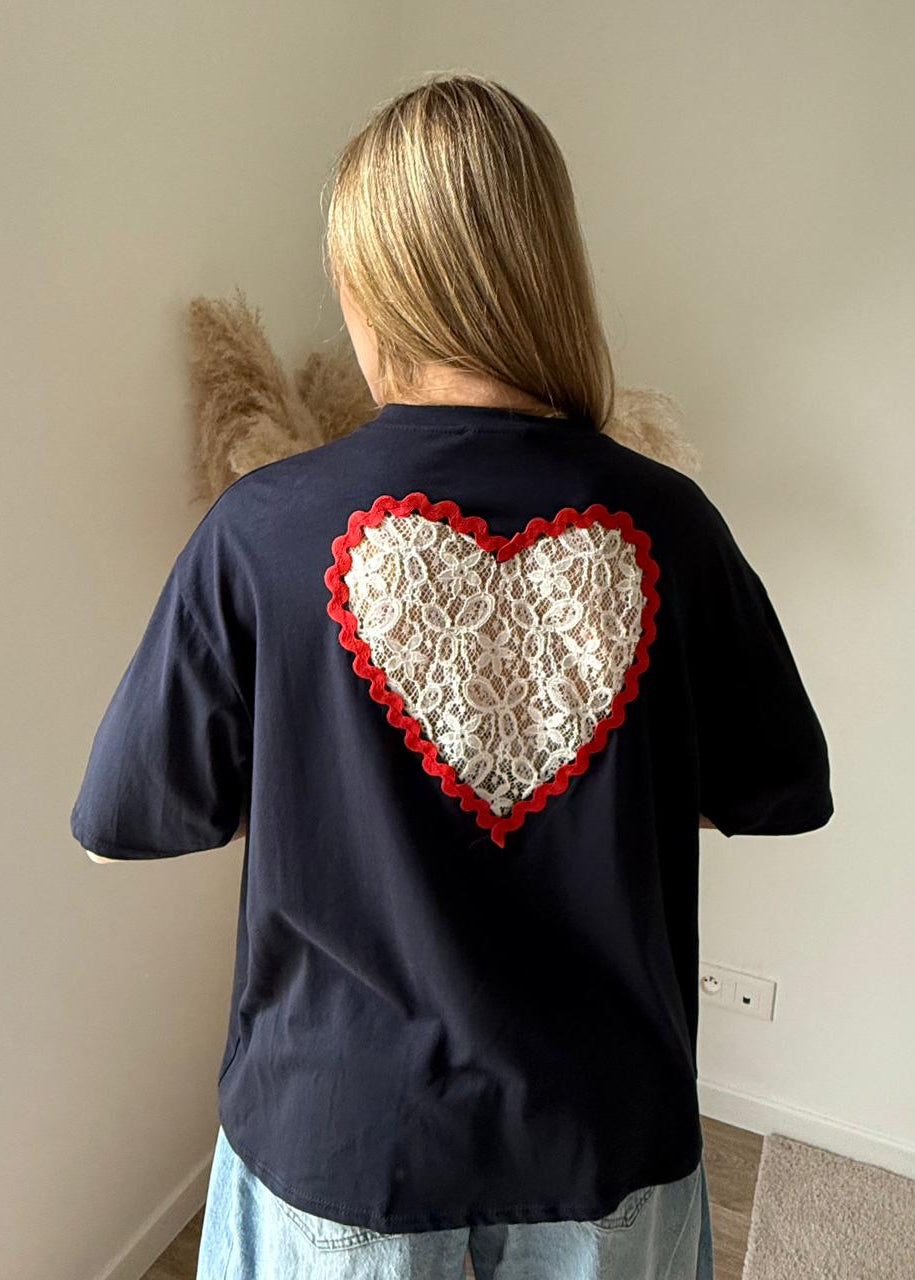 T-shirt Graphique Cœur Romantique Coquet - Bleu