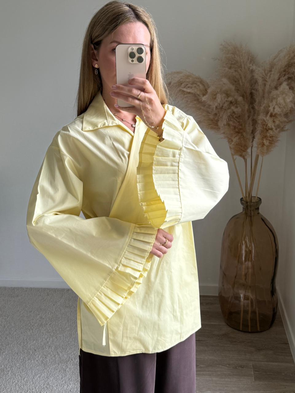 Blouse Asymétrique en Popeline à Volants Plissés