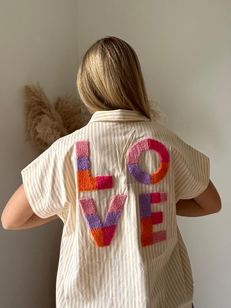 Chemise en Popeline Rayée avec Patchs Chenille
