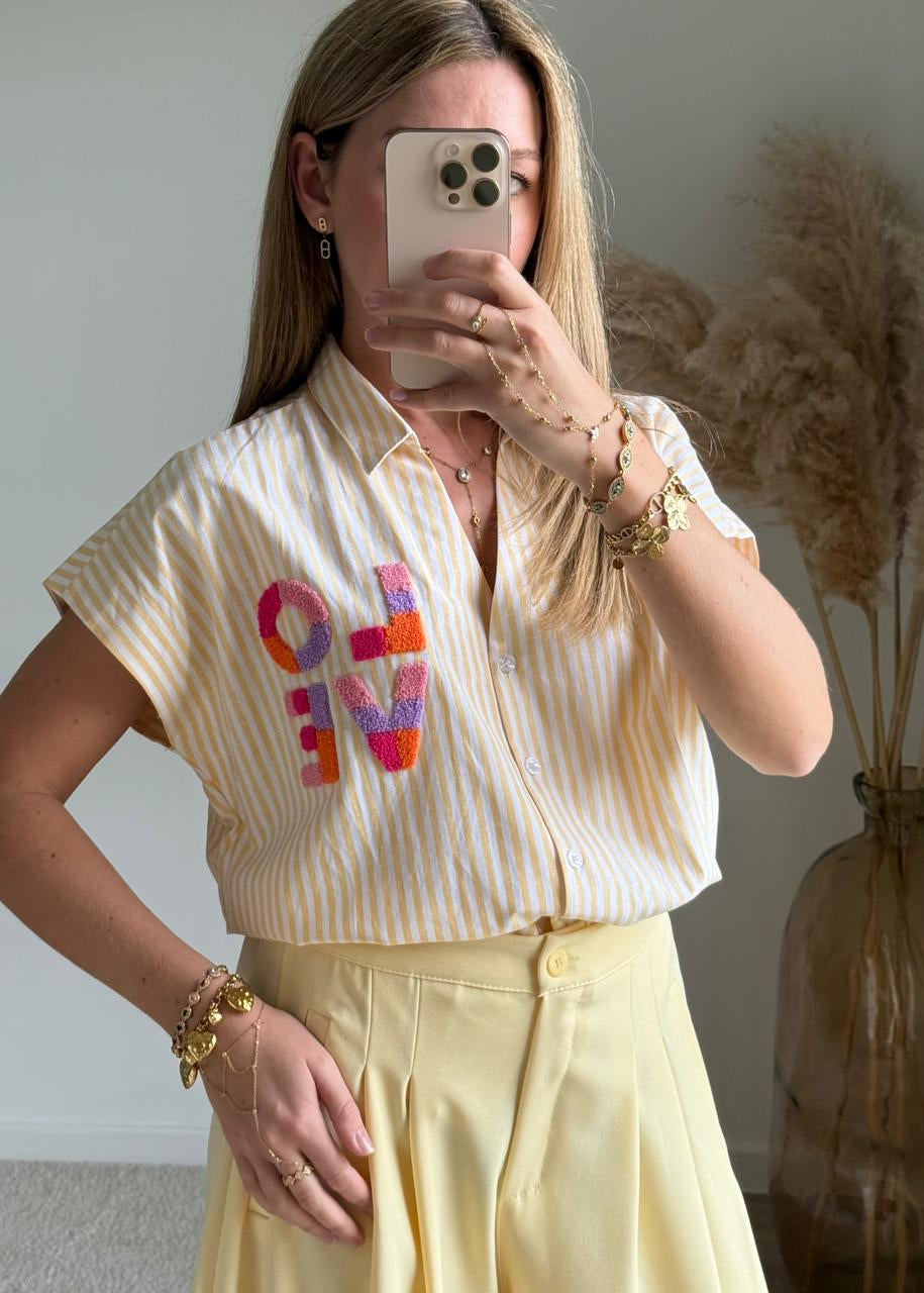 Chemise en Popeline Rayée avec Patchs Chenille