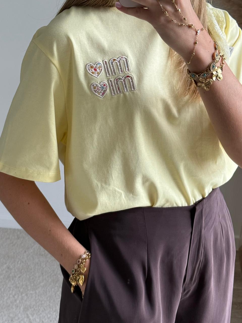 T-shirt Oversize à Broderies - Jaune
