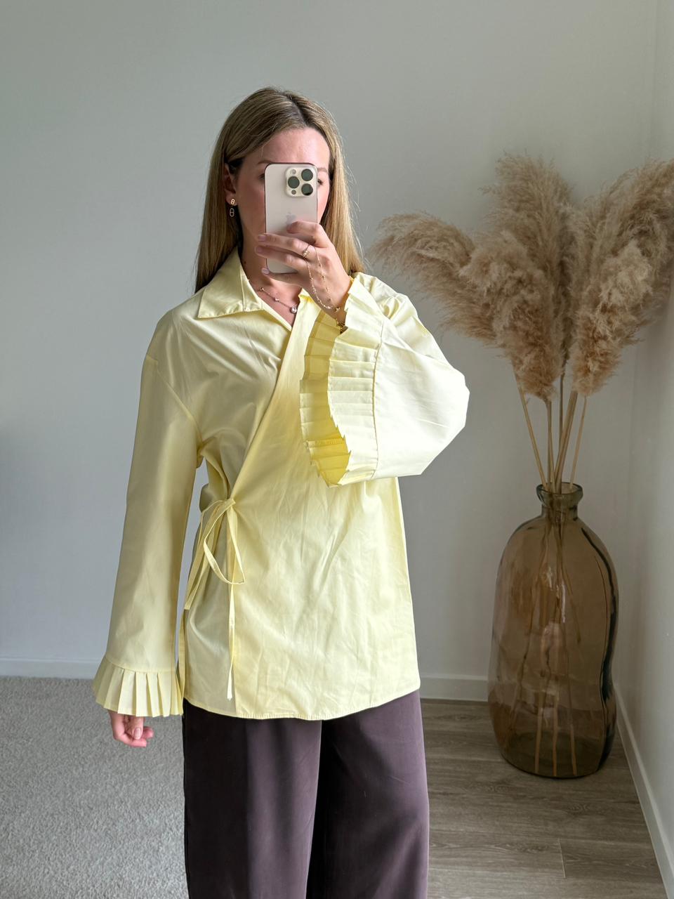 Blouse Asymétrique en Popeline à Volants Plissés