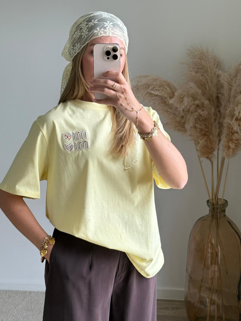T-shirt Oversize à Broderies - Jaune