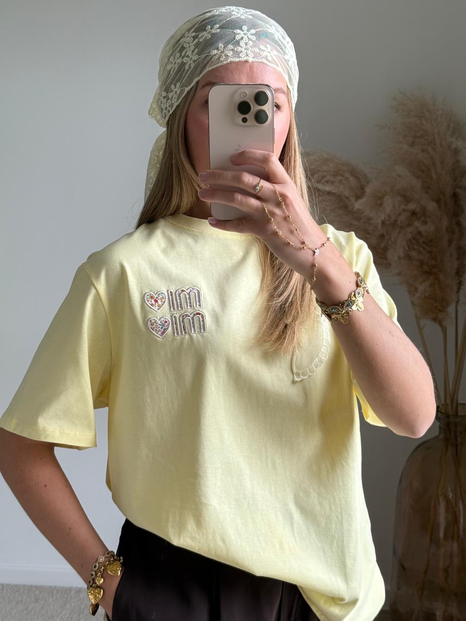 T-shirt Oversize à Broderies - Jaune