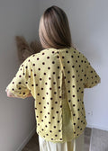 Top bimatière à dos ouvert et dentelle - Pois jaune