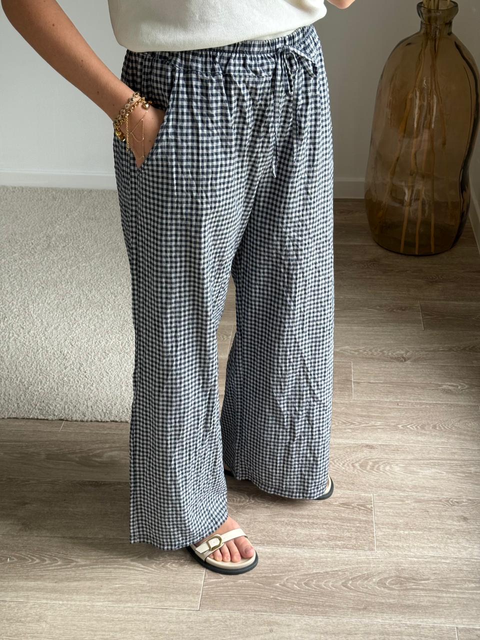 Pantalon Fluide Vichy marine