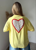 T-shirt Graphique Cœur Romantique Coquet - Jaune pastel