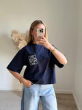 T-shirt Court à Motif Arabesque - Bleu