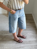 Bermuda Denim Bicolore à Ourlet Effiloché